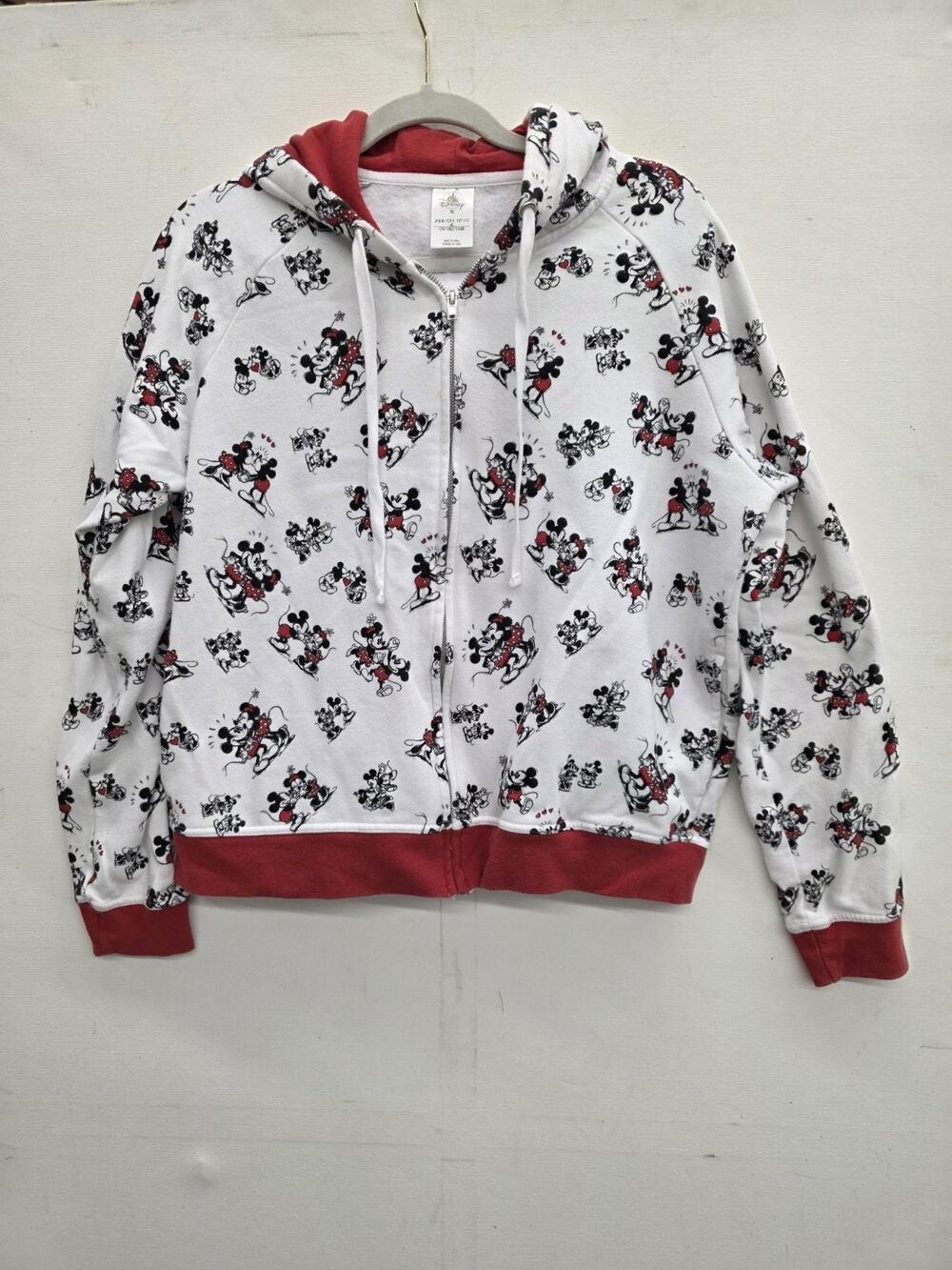 Disney Store Mickey and Minnie Print Zip Front Hoodie with Minnie Ears Size XL